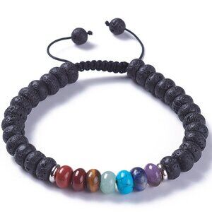 NWOT - Chakra Yoga bracelet with Natural Lava stone & Gemstones Adjustable GIFT